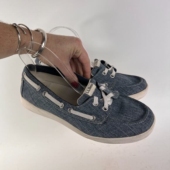 Llbean boat shoes women’s size 8.5 W grey blue heather canvas white sole slip on - Picture 10 of 11
